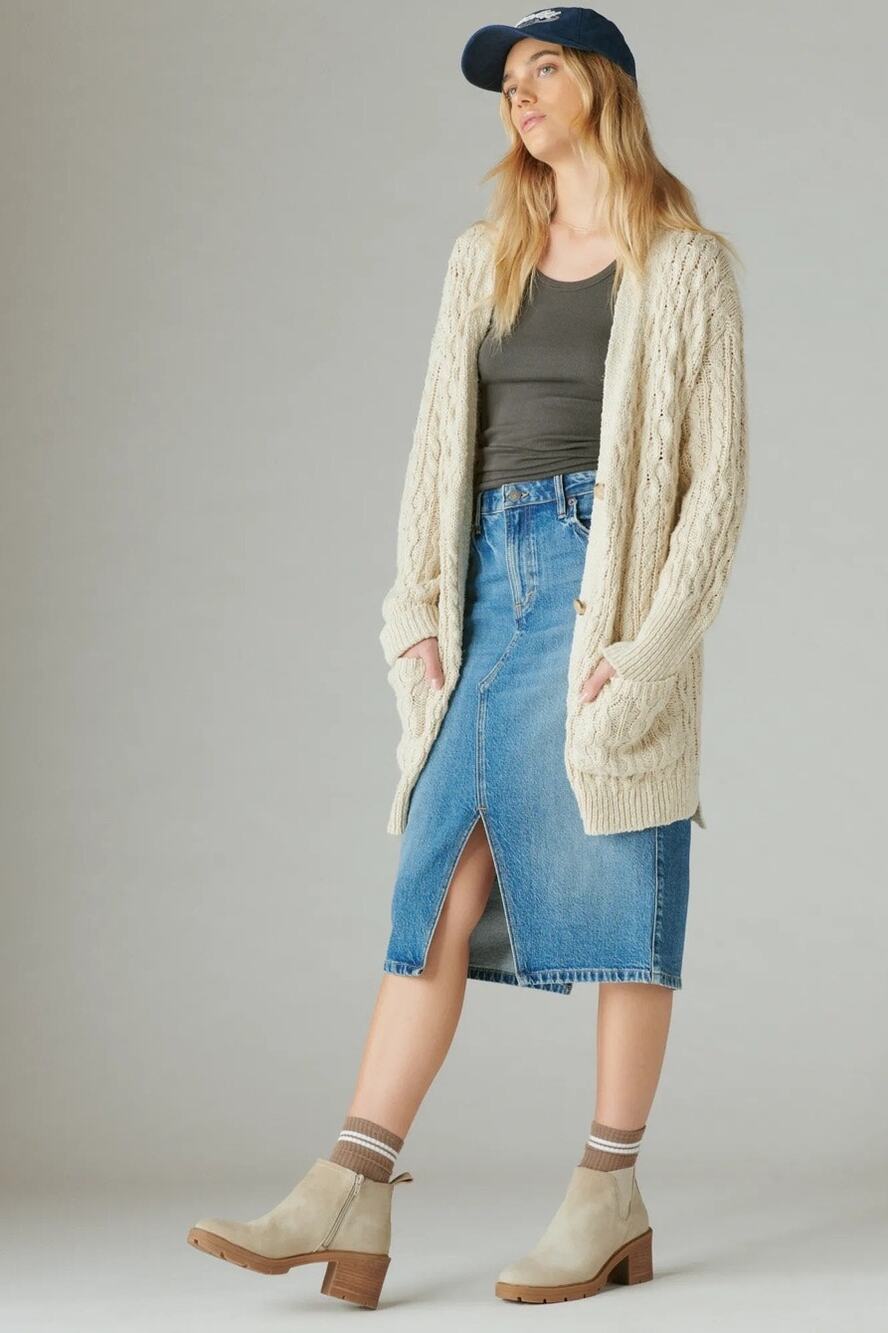 Oversized Cozy Preppy Mixed Cable Knit Cotton Blend Cardigan Sweater Pockets